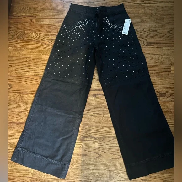 Urban Outfitters Black Wide Leg Jean with Rhinestones - Picture 1 of 4